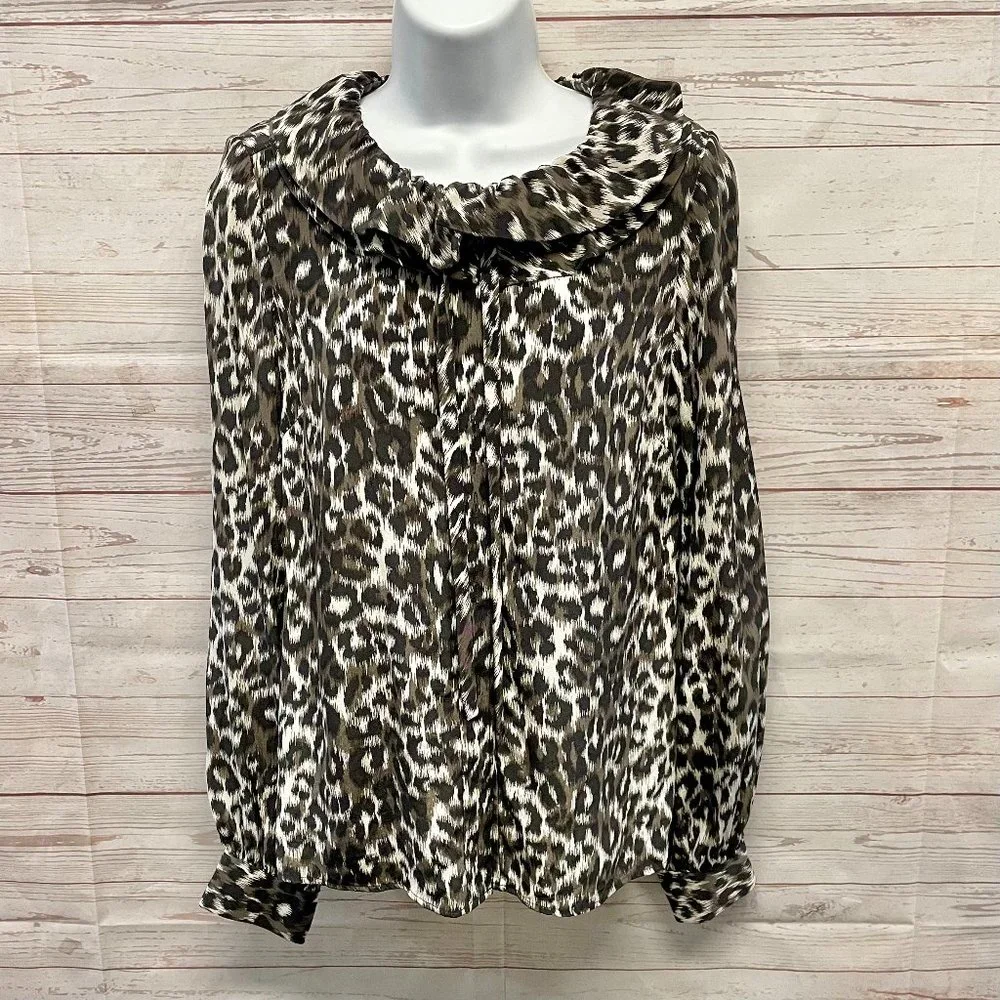 Kate Spade Lynette Ruffle collar Leopard Prink Silk Blouse